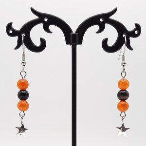 Orange Black Chakra Healing Gemstone Dangle Drop Star Earrings Handmade Jewelry